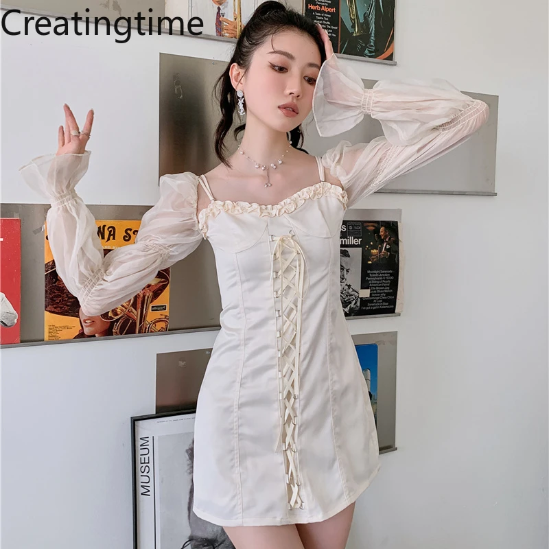 

Женское Полупрозрачное платье Creatingtime, летнее платье с вырезом лодочкой и рукавами-фонариками, сексуальное платье с открытой спиной и высок...