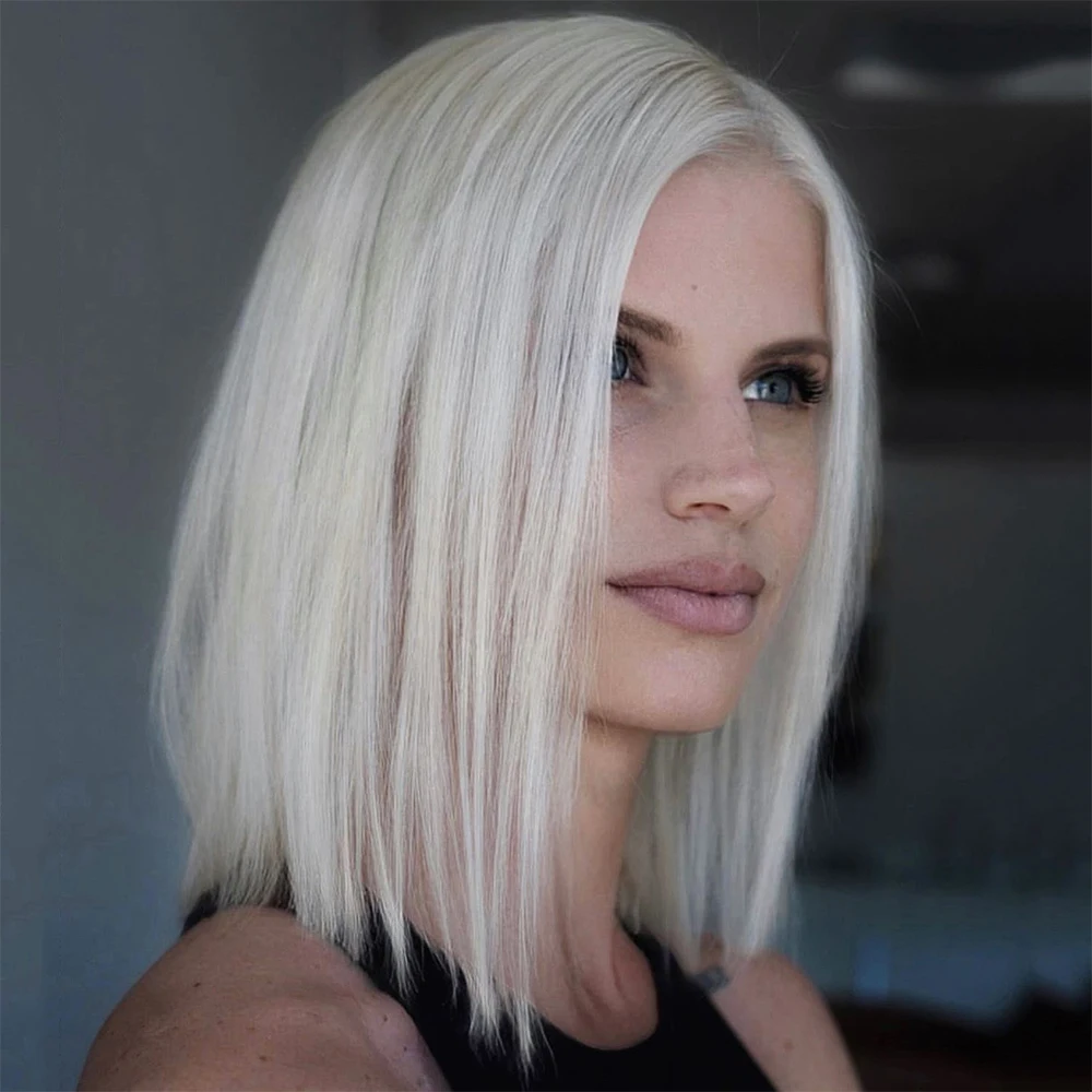 Short Straight Human Hair Wigs White 60# Platinum Blonde Bob Wig Glueless 13x6 HD Transparent Lace Front Wig 150% Ready to Wear