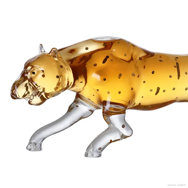 800ML leopard animal shaped lead-free glass bottle barware wine decanter for Liquor Scotch Bourbon