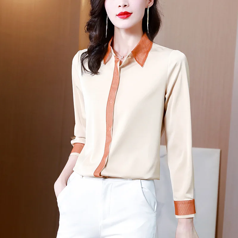 

Женские рубашки, Офисная Дамская блузка с длинным рукавом, рубашка на пуговицах, 2022, Повседневная абрикосовая рубашка, элегантные женские т...