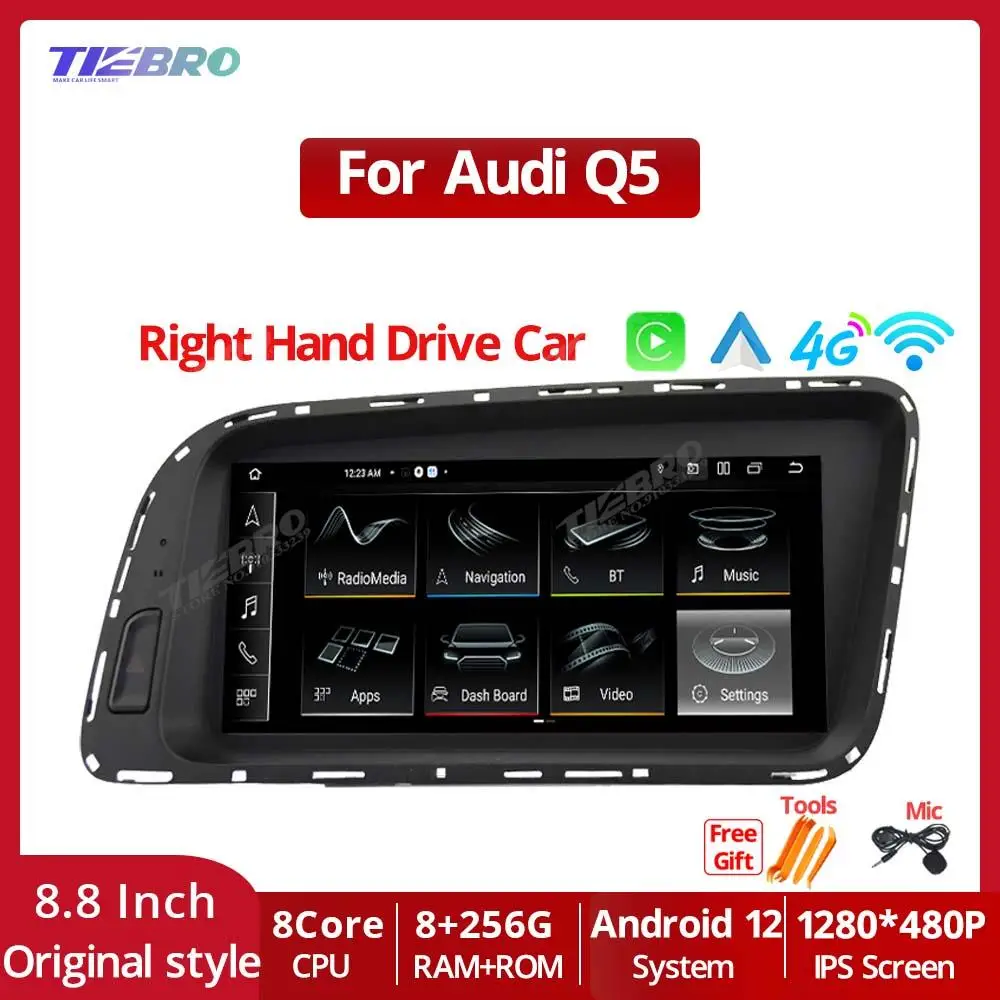 

TIEBRO 8.8" 8+256G For Audi Q5 2009-2016 Right Hand Drive Car Carplay Radio Stereo Multimedia Player Android 12.0 Auto Bluetooth