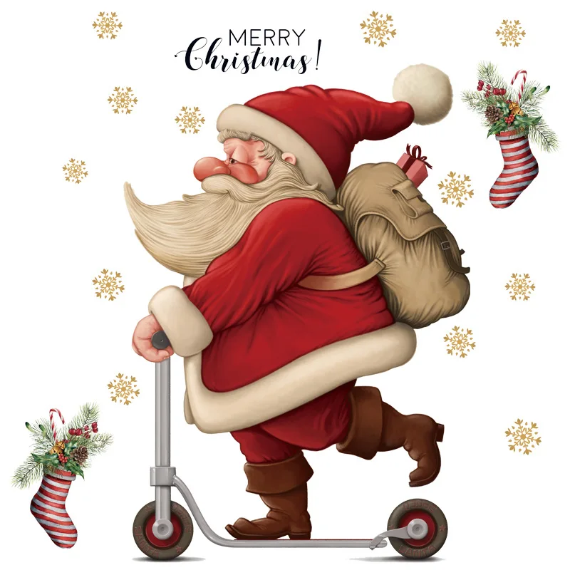 

1Pcs 52x52cm Christmas Glass Window Stickers Santa Claus Skateboard Pattern Decals Navidad Noel Home Festival Decoration
