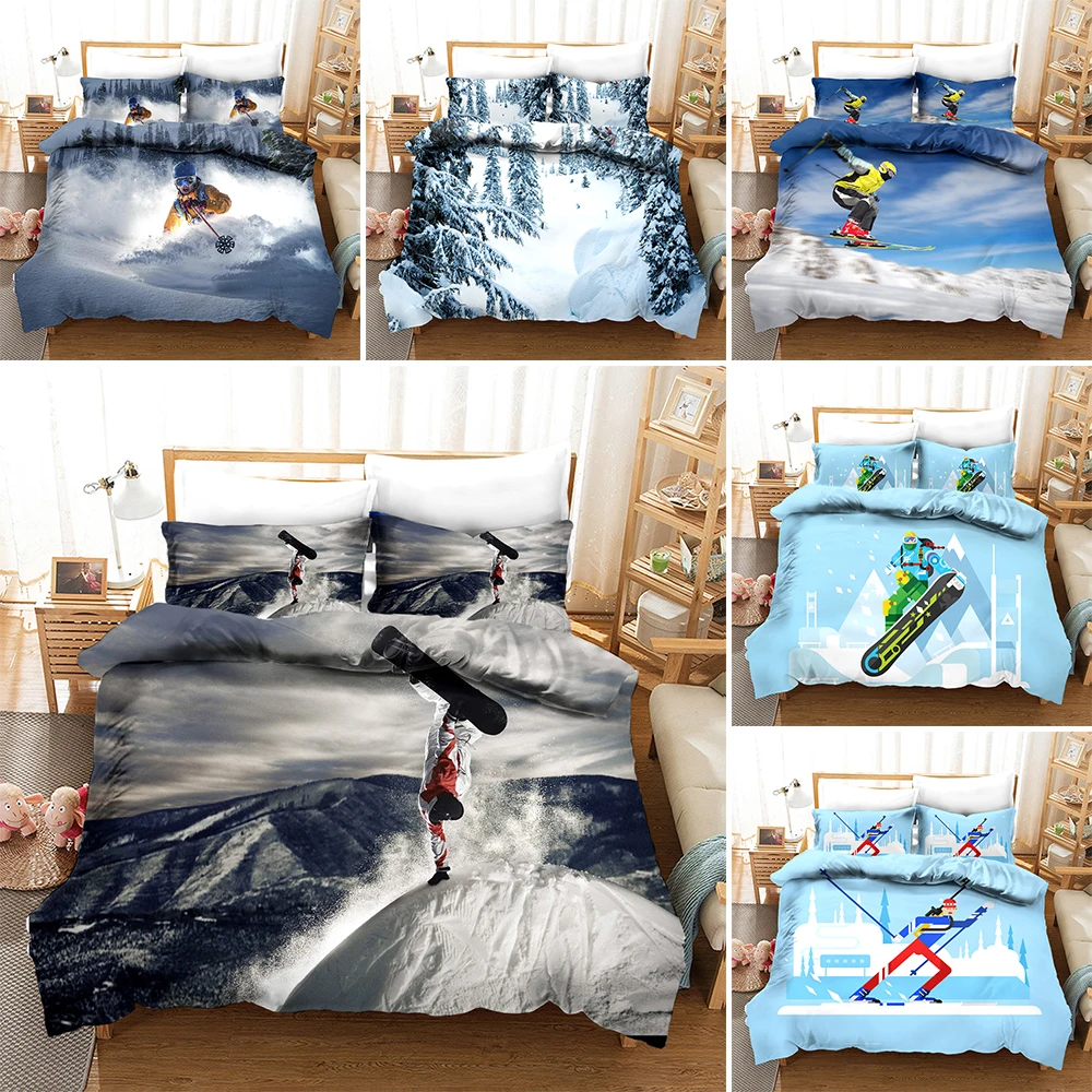 

Modern Adult Home Textile Ski Sport Theme Bedding Set 2/3pcs Full Queen King Size Snow Scenery Quilt/Comforter Cover With Zipper