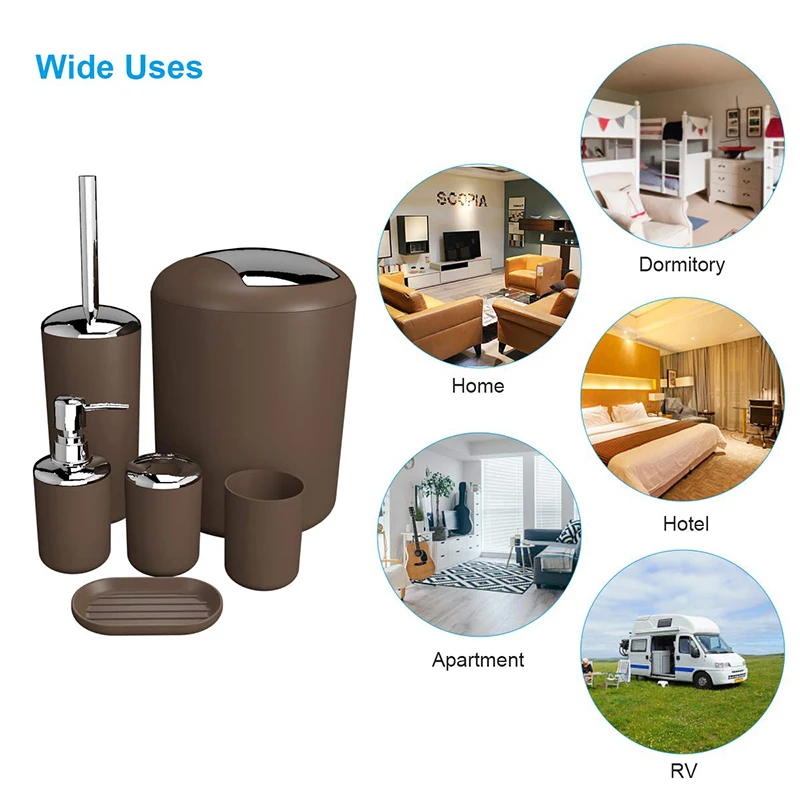 luxury bathroom accessories set 6 pcs plastic gift set toothbrush holder cup soap dispenser soap dish toilet brush trash can set free global shipping