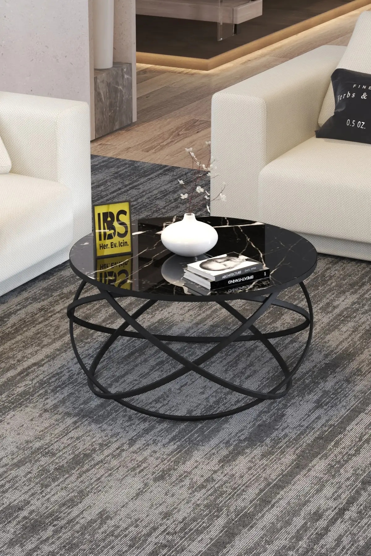 

Concept Gezgen Medium Coffee Table Set Senior BLACK Body-Marble Pattern BLACK Mirrored Suit