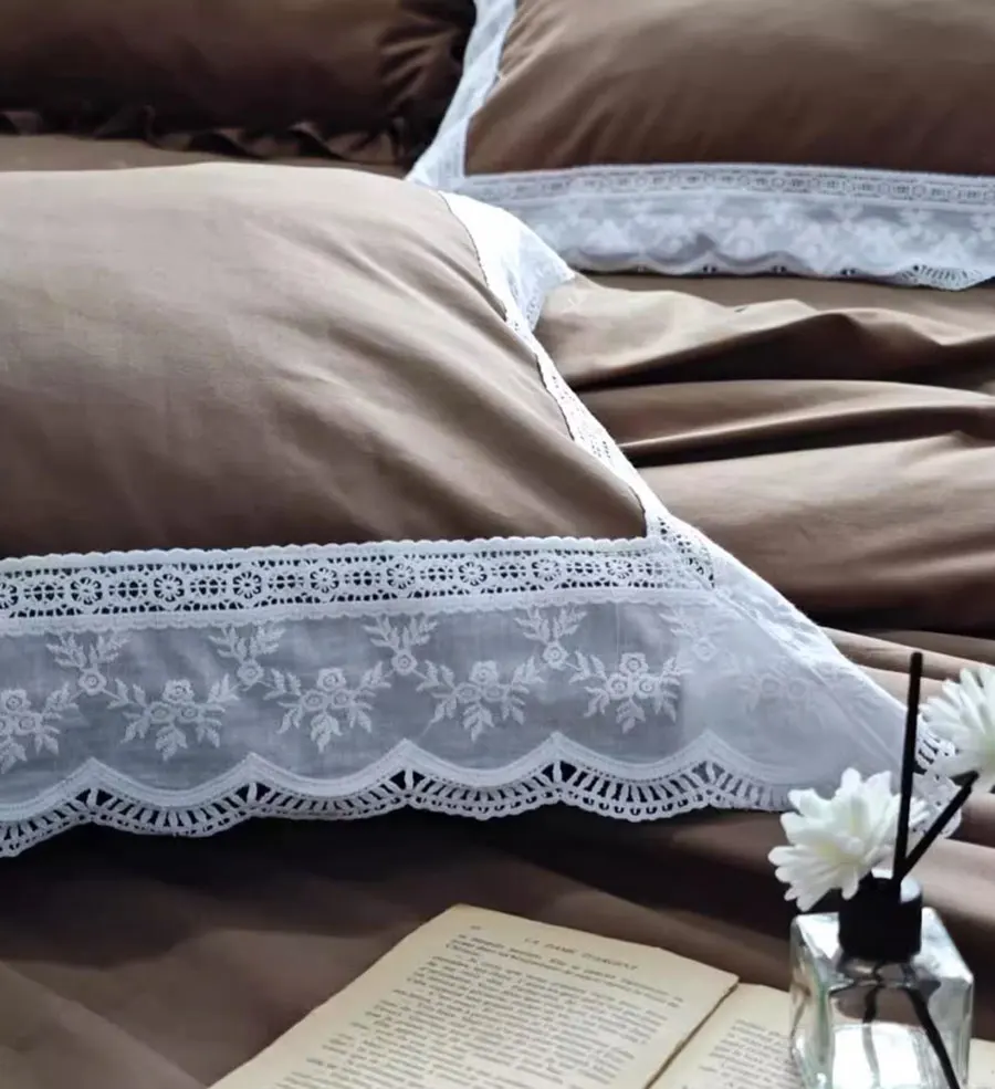 Элегантный однотонный коричневый кофейный комплект постельного белья полный