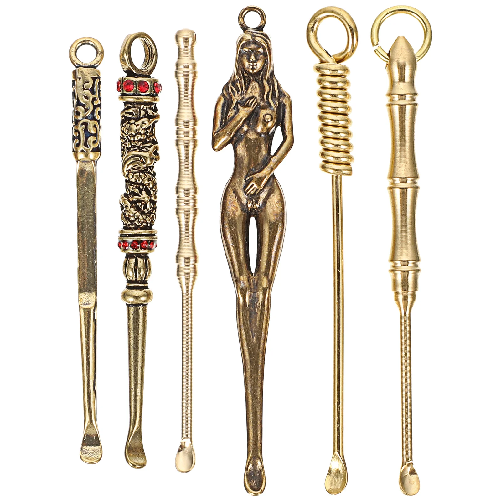 

6 Pcs Metal Serving Spoons Snorter Tiny Earbuds Pendants Necklace Milligram Measuring Tray Sampling Cleaner Medicine