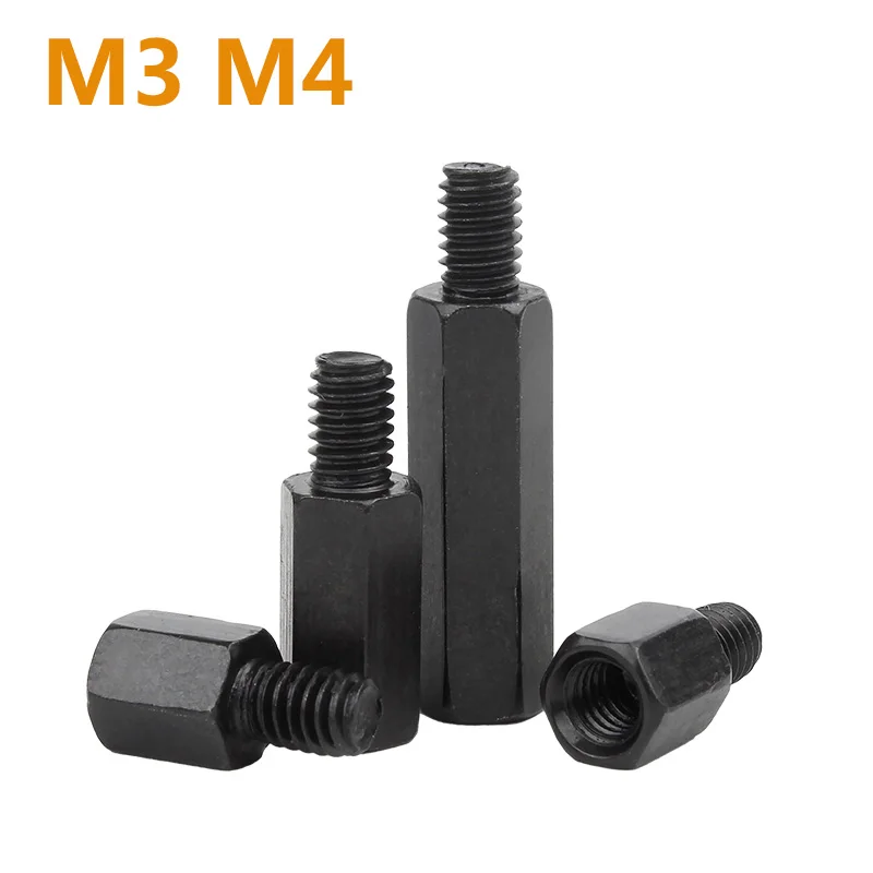 

M3 M4 * L + 6 Шестигранная черная стойка из углеродистой стали, штекер, гнездо, столб, шестигранная резьба, для ПК, компьютера, печатной платы, мат...