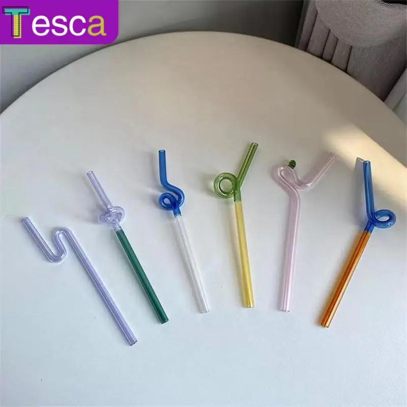 

Kitchen Accessories Glass Straw Curved Art Modeling Fruit Juice Drink Straw Colorful Special-shaped Reusable Drinking Straw