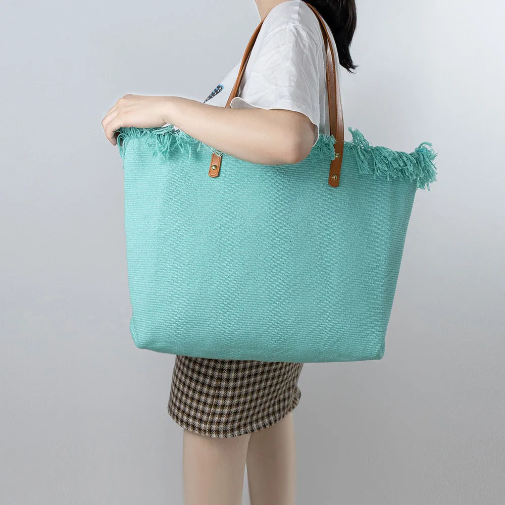 

Canvas Tote Bag Large Capacity Luxury Designer Handbags For Women 2023 New Casual Purses Tassel Travel Shopping Shoulder Bags