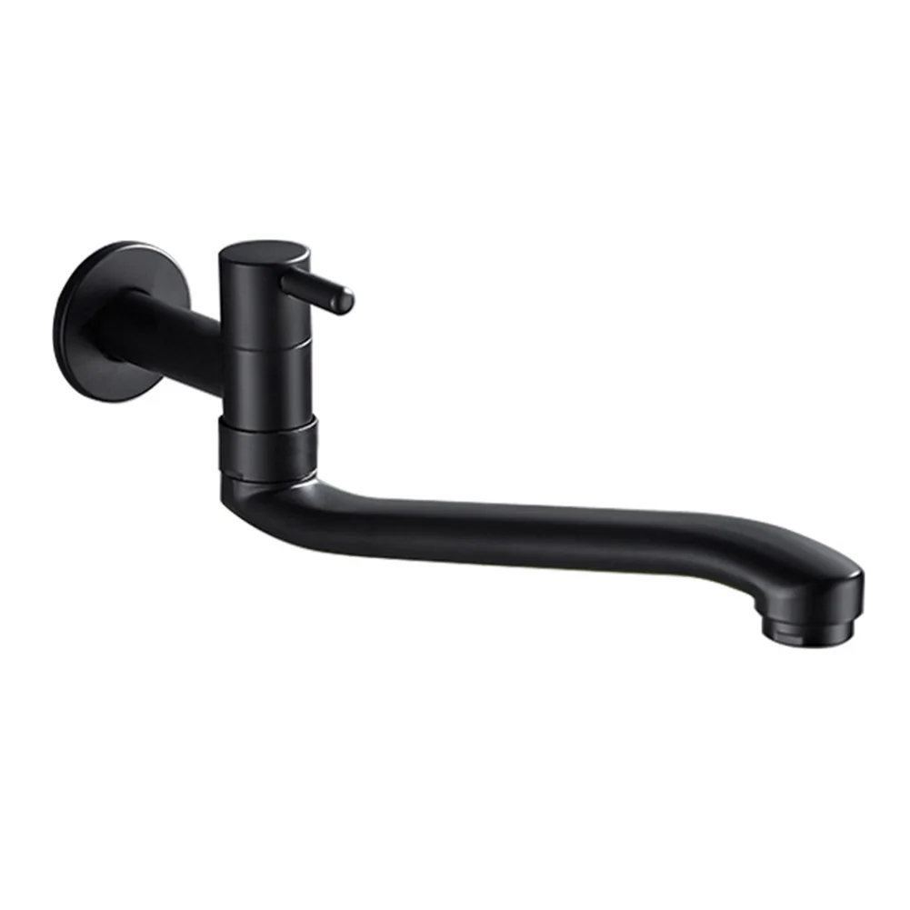 

G1/2 Home Stainless Steel Mop Pool Kitchen Faucet Basin Sink Leakproof Hotel Black One Handle Lengthen Rotatable Single Cold
