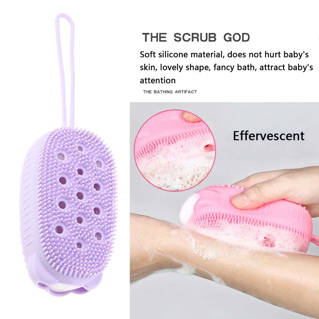 

2021 New Portable Baby Bath Brush Silicone Body Exfoliator Brush Handheld Cartoon Baby Massage Tool