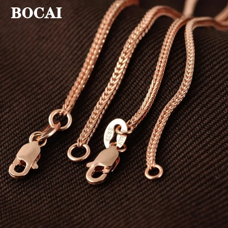 

New Real S925 Pure Silver Rose Gold-Plated Chopin Chain Bold Clavicle Sweater Shain Man and Women Necklace 1~1.6MM