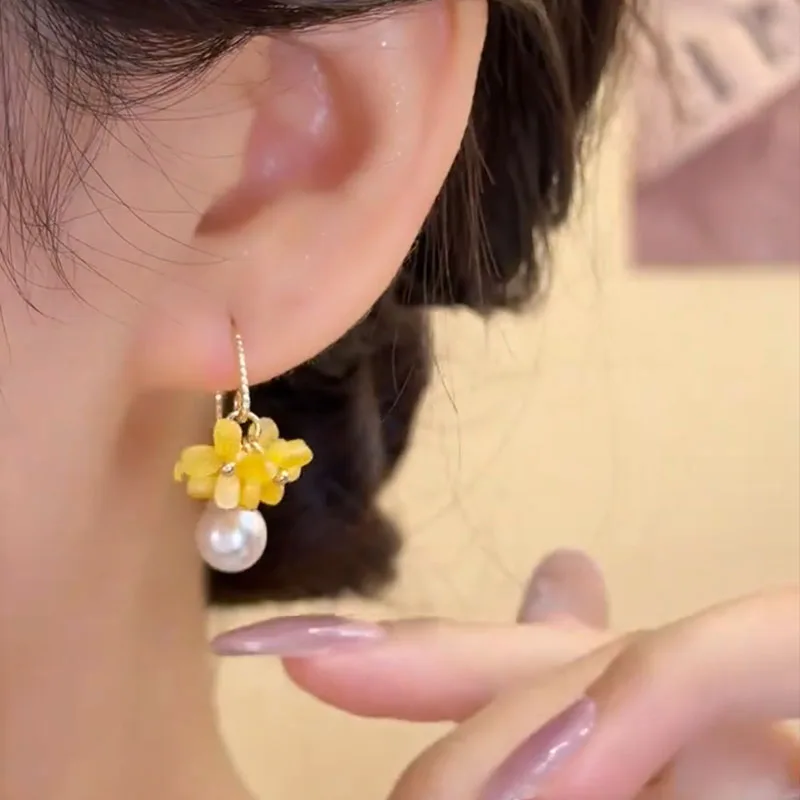 Шикарные серьги с жемчугом и кисточками османтуса для женщин милые нежные