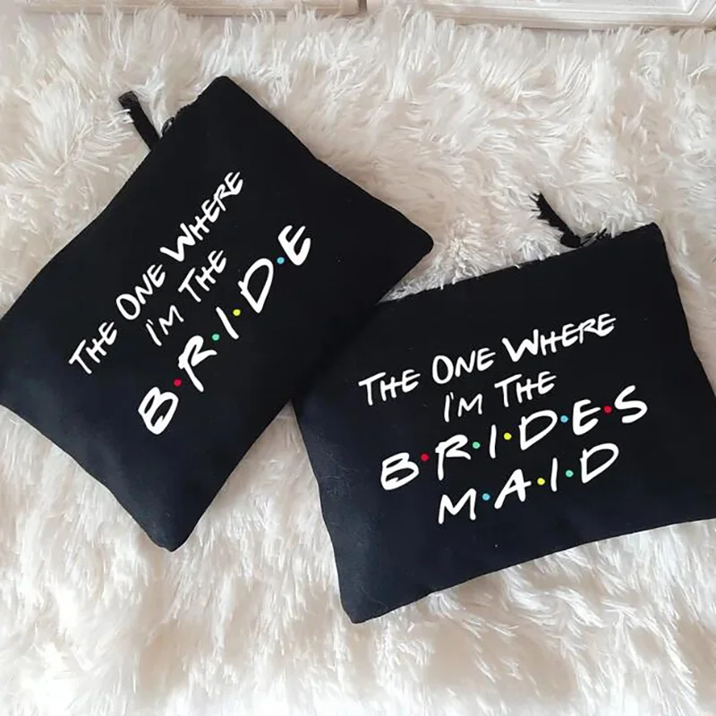 Bridesmaid Maid of Honor Bride to be makeup bag Friends Themed Bachelorette hen Party bridal shower decoration proposal gift