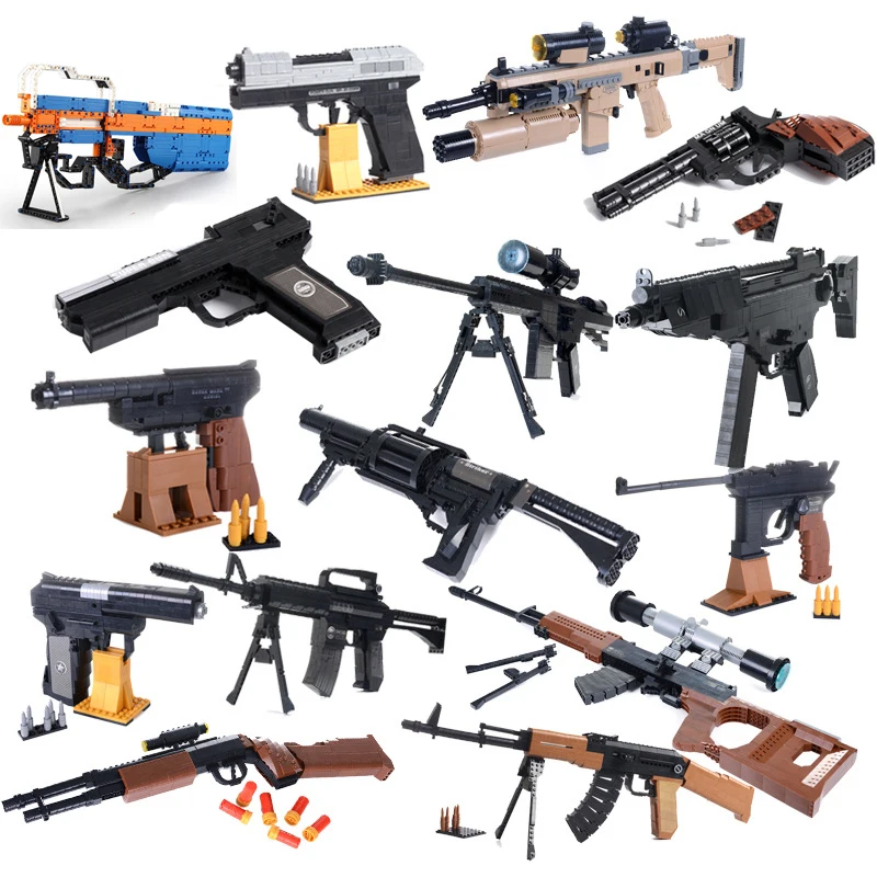 

guns PUBG M4A1 UZI kar 98K M6 AK47 Toys Rifle SWAT Military world 1 2 model Building Blocks bricks set ww2 Weapon kits kids toys