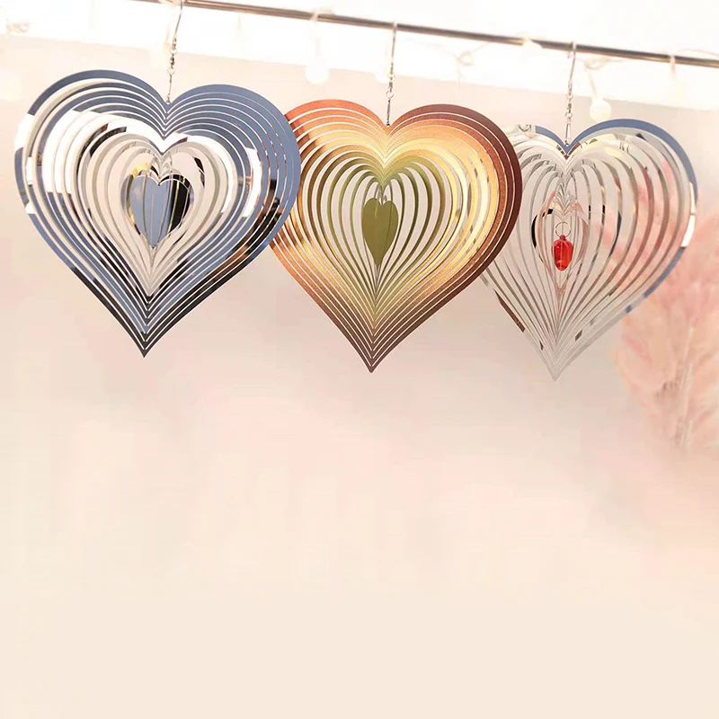 

Металлический вращающийся Спиннер из нержавеющей стали, 3d-подвеска в форме сердца для украшения сада, интерьера, улицы