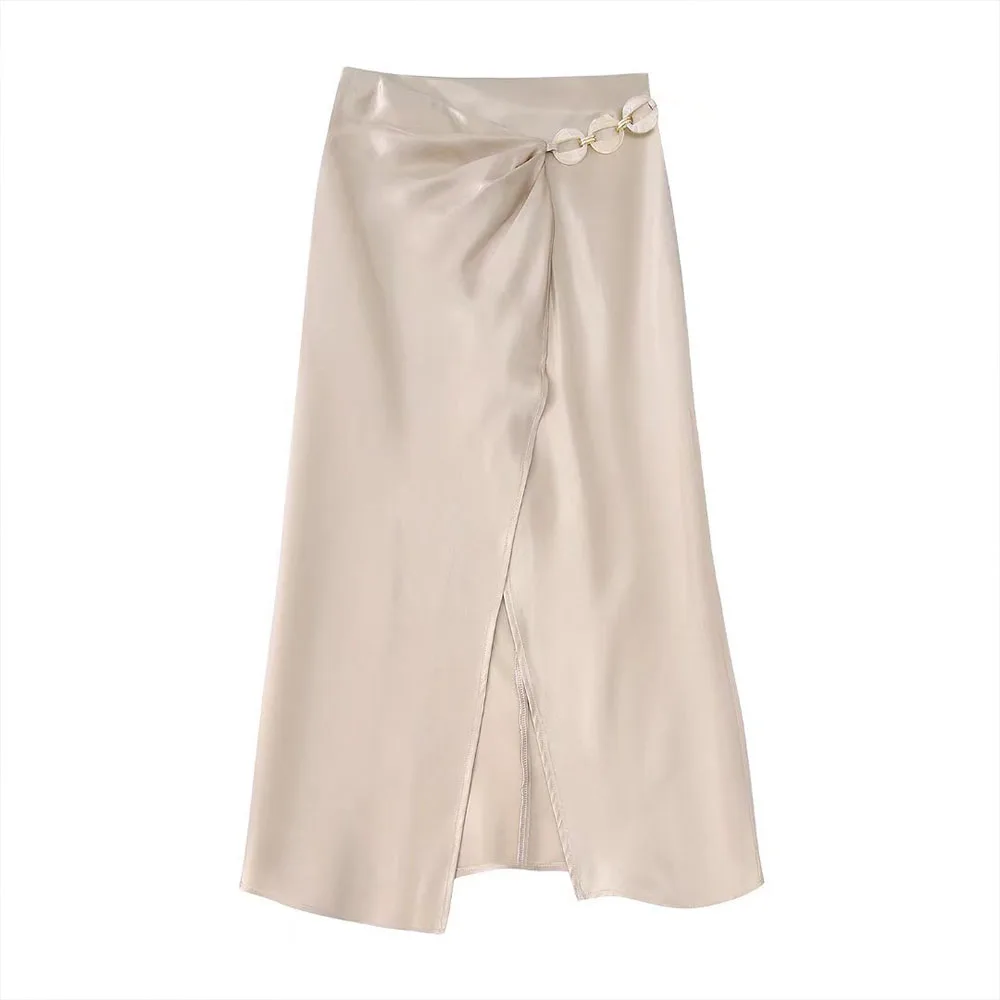 

Женская Юбка-миди с разрезом спереди и завышенной талией