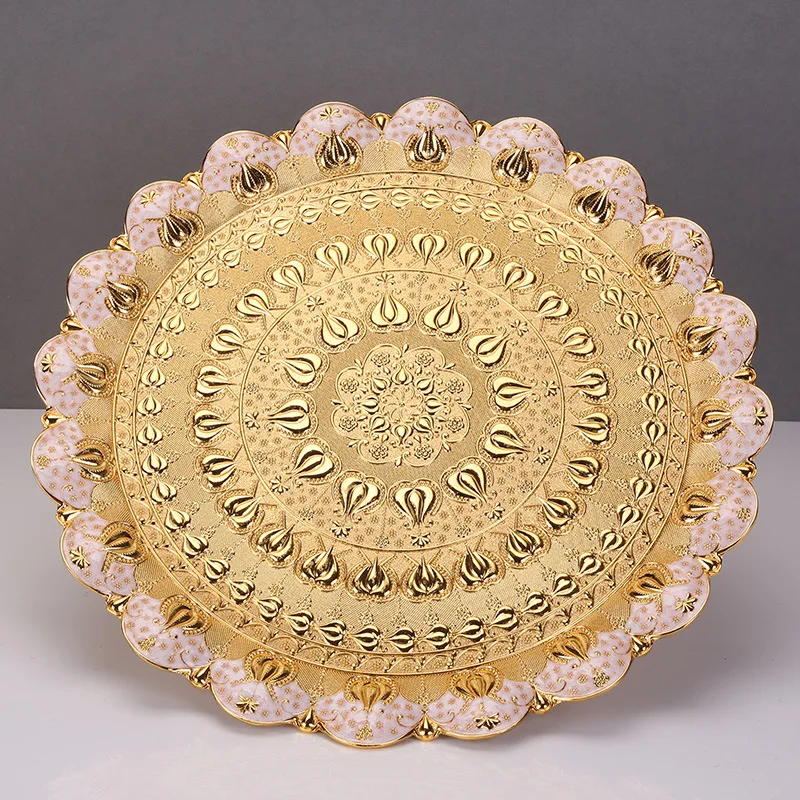 

Dry fruit plate, candy plate, tea table metal cup plate, wine set plate, fruit plate, creative European round plate