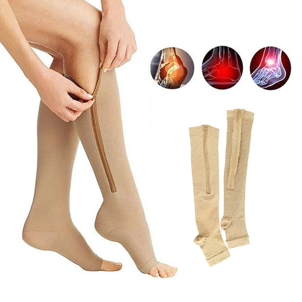 

Носки компрессионные на молнии для мужчин и женщин, спортивные поддерживающие до колена, для предотвращения варикозного расширения вен, для ног