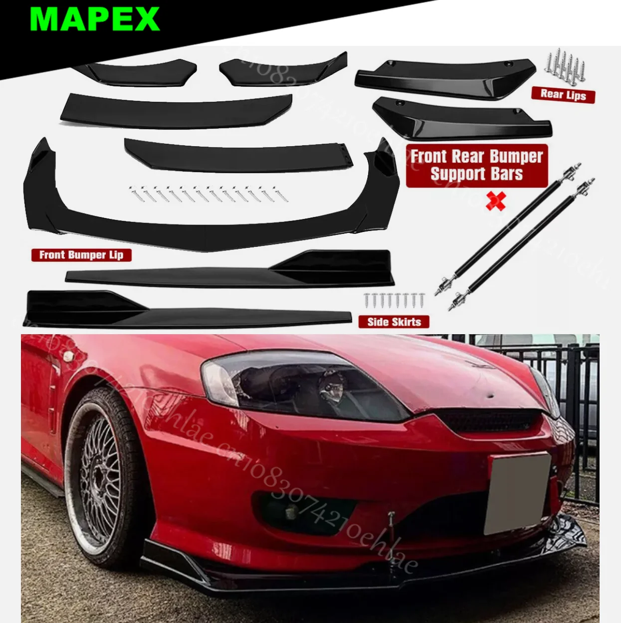 

Для Hyundai Tiburon передний задний бампер, спойлер, сплиттер, боковая юбка, глянцевый черный