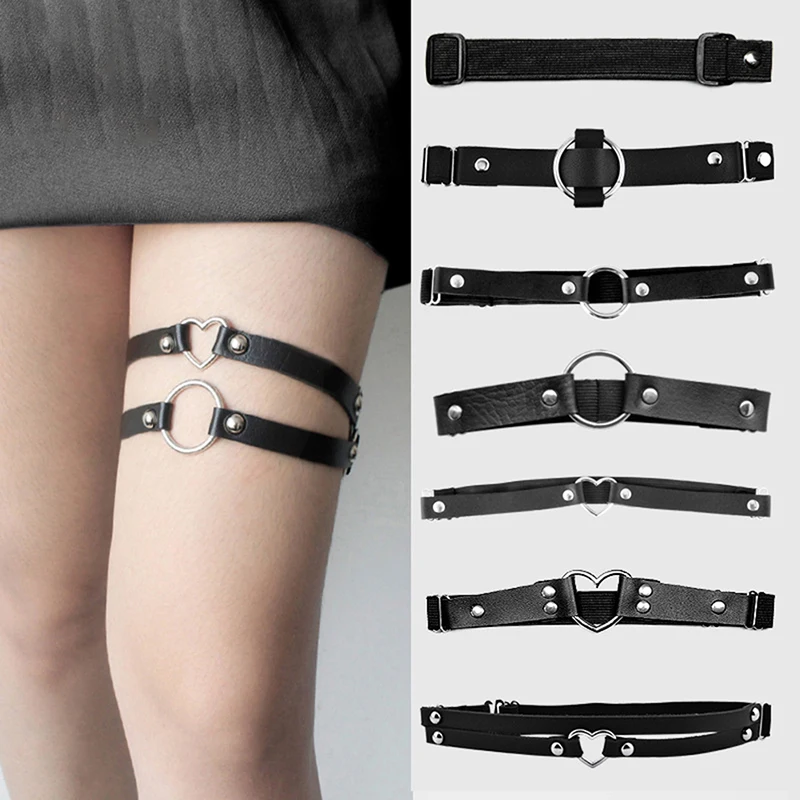 

Sexy Women Girls Elastic PU Leather Leg Ring Garter Belt Punk Heart-shape Rivet Thigh Ring Goth Harajuku Harness Stocking Garter