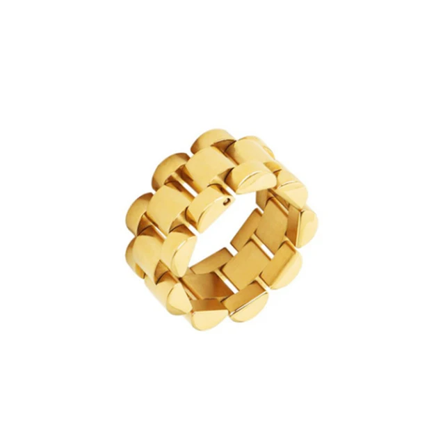 

Solid Gold Color Bold Wide Thick Ring for Women Chunky Link Chain Titanium Steel Strap Finger Rings Jewelry Wholesale