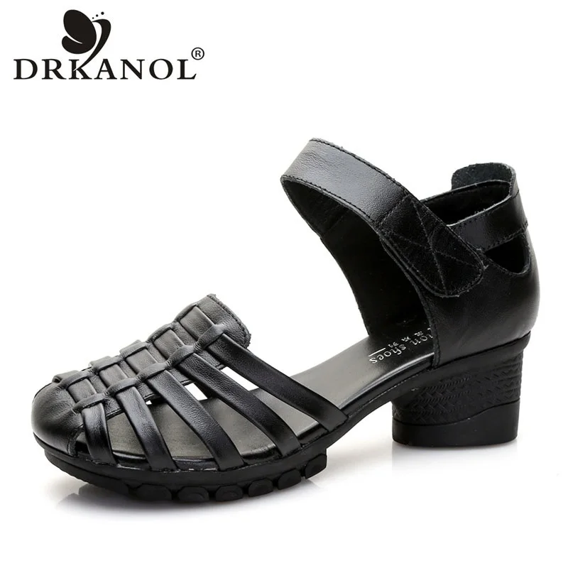 

Женские сандалии-гладиаторы DRKANOL, летние сандалии из натуральной кожи на толстом каблуке, повседневная обувь в римском стиле, черные, 2023