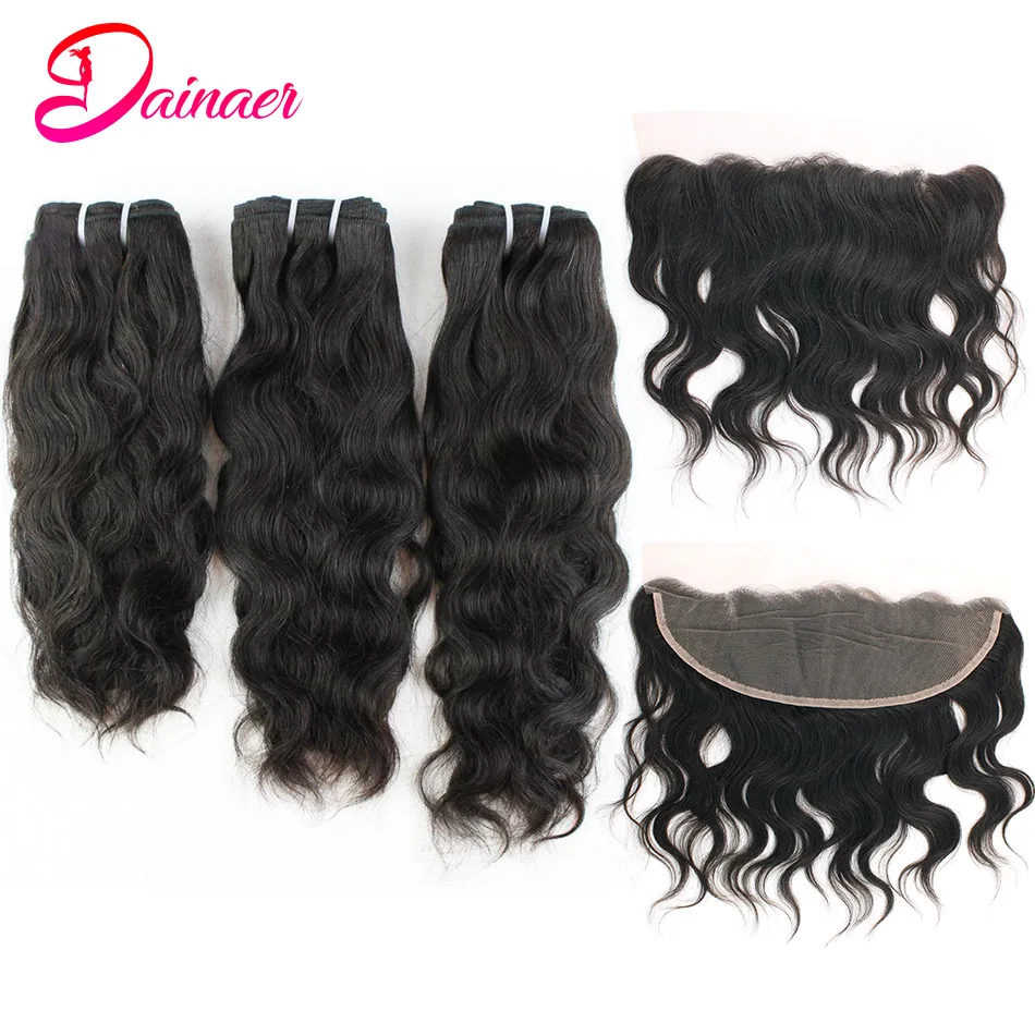 Peruvian Natural Wave Extensions Human Hair Bundles With Closure 13x4 Lace Frontal With Bundle Remy Hair 3 Bundles With FrontaL