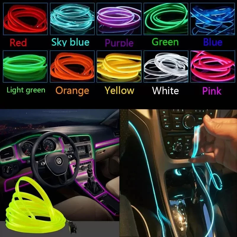 

Car LED Strips Light Interior Flexible Neon Light DIY Decoration Garland Lisence Plate Wire Rope Tube Line with USB Driver