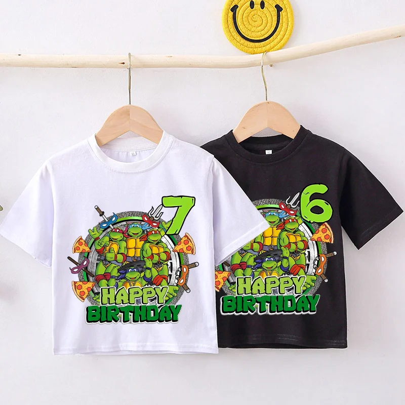 Фото Футболка Teenage Mutant Ninja Turtles для мальчиков, топы с героями мультфильмов и аниме, летняя модная повседневная футболка Kawaii, крутая футболка для маленьких детей, одежда с номерами, подарок №1