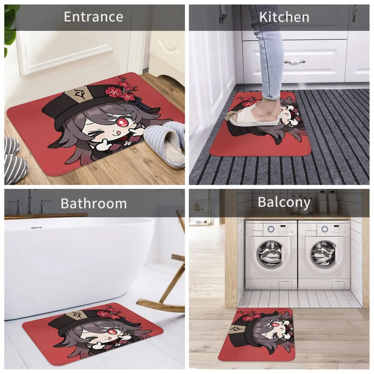 

Door Mat Hu Tao Decor Genshin Impact Anime Game 3D Rug Carpet Bathmat Antislip Entrance Living Room Home Kitchen Removal Bedroom