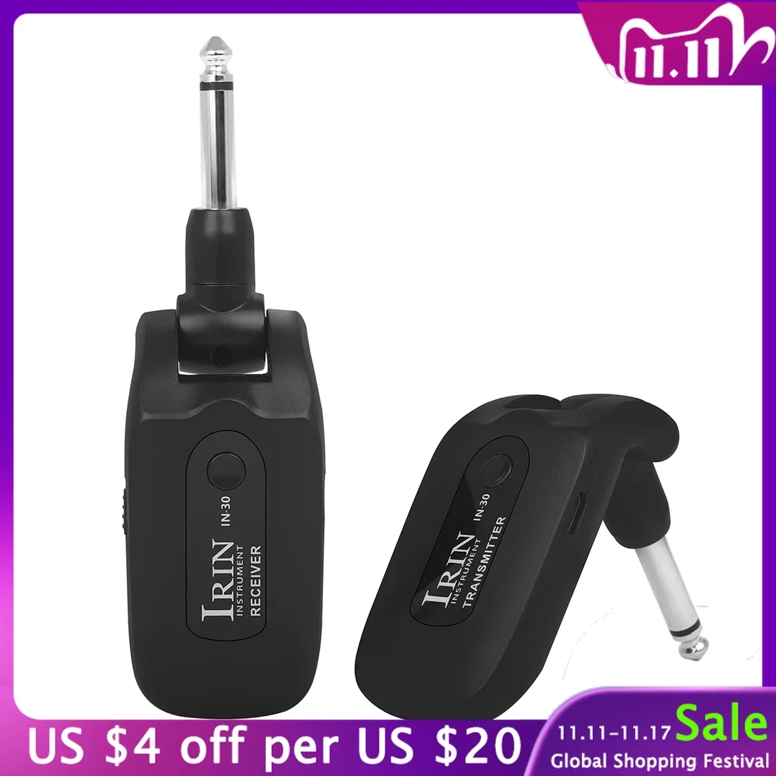 

IRIN IN-30 Wireless Guitar Transmitter and Receiver 2.4G Digital Electric Guitar Wireless System For Guitar Bass Amplifier