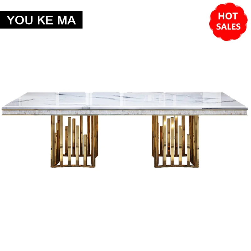 

Modern Marble Dining Tables Modern Rectangular Gold Stainless Steel Large Apartment Sets Zestawy Do Jadalni Home Furniture WK
