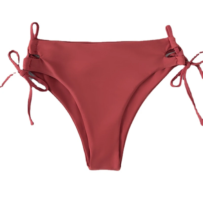 

New Women's Swimming Trunks Mid Waist Solid Color Bikini Panties Sexy Side Tie Swimsuit Bottom Shorts Beach Swimming Surf