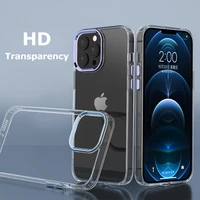 luxury metal lens frame protection shockproof cases for iphone 13 pro max 12 pro max 11 pro tpu soft edge transparent back panel