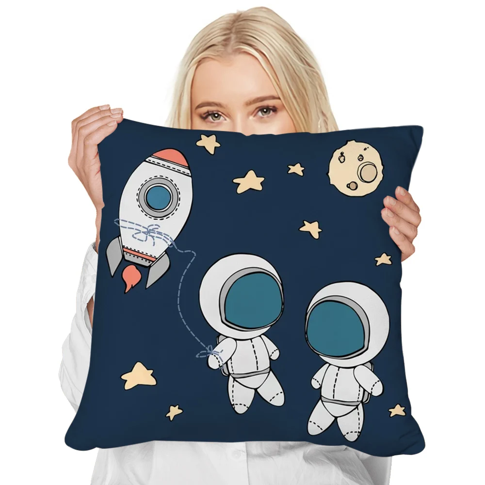 

CLOOCL Children's Pillowcase Rocket Astronaut Planet 3D Printed Pillowcases Polyester Zip Cushion Cover for Sofa