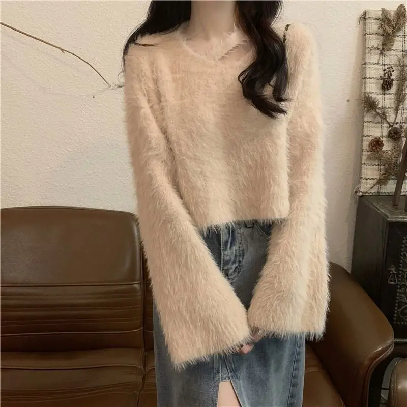 

Japan Style Pullover Autumn /Winter Cashmere Sweater Woman Casual Knitted Tops Female Jacket Casual Flocking Fashion T341