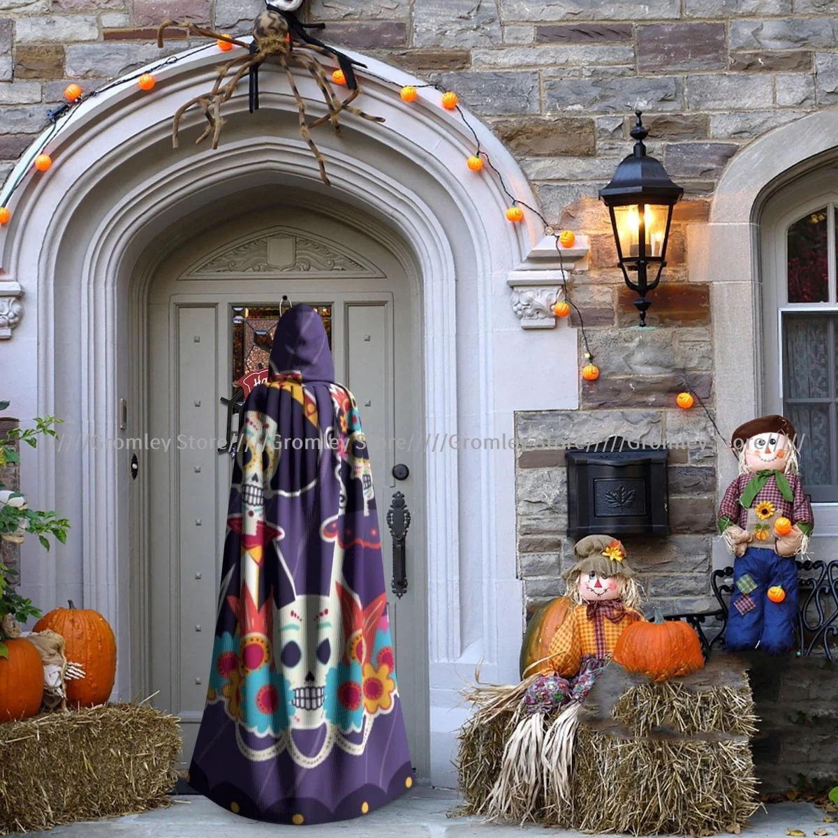 Dia De Los Muertos череп плащ ведьмы с капюшоном косплей костюм Хэллоуин для взрослых