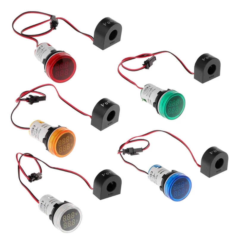 

Digital Voltmeter Ammeter 22mm Round AC 50-500V 0-100A Voltage Volt Amp Monitor