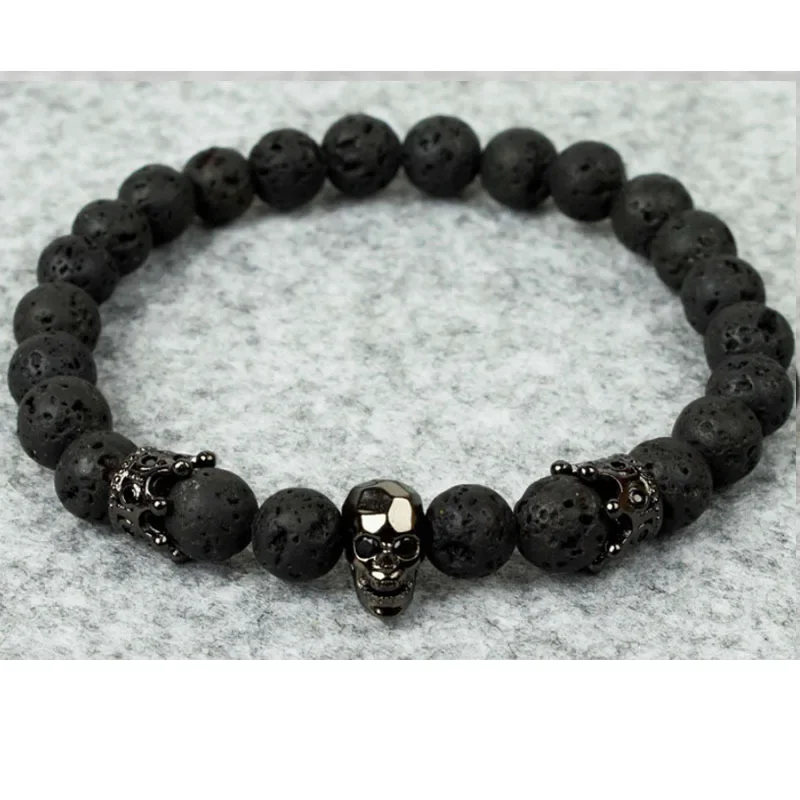 Браслет с подвеской в виде короны и черепа для мужчин природный гематит