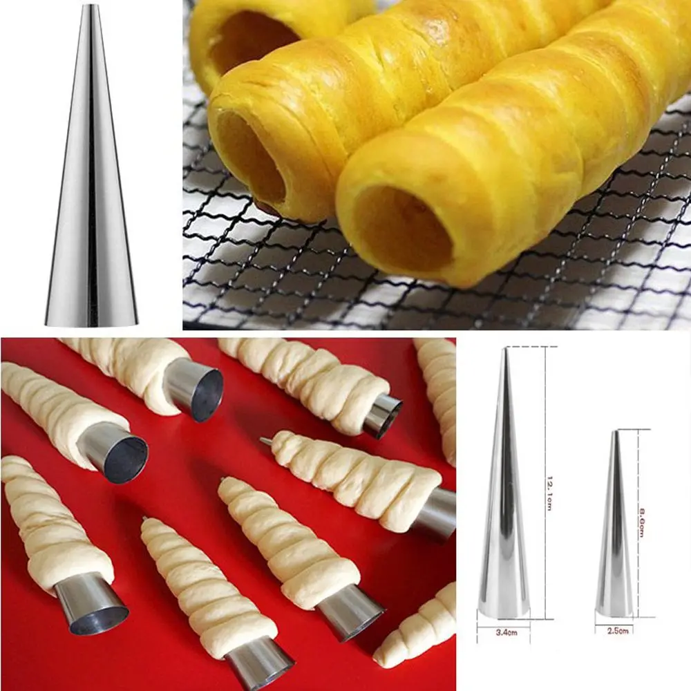

3Pcs Stainless Baking Cones Horn Molds Steel Spiral Croissant Tube Pastry Roll Cream Horn Cake Bread Mold Cones Baking Tools