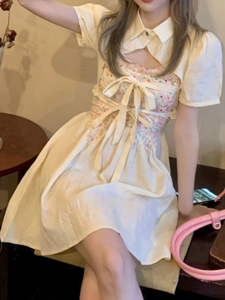 

Женский летний костюм с коротким рукавом и мини-платьем на бретелях