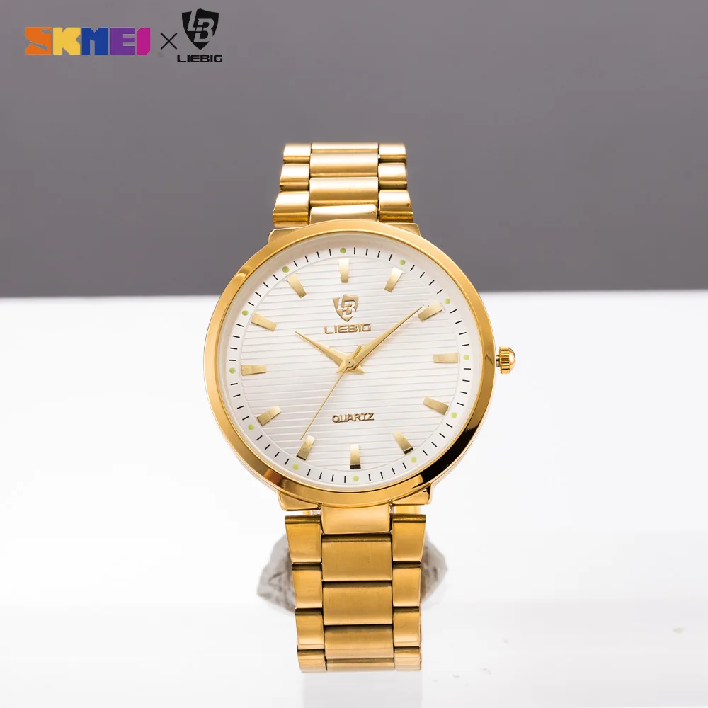 LIEBIG Lover Watches Luxury Business Stainless Steel Gold Quartz Watch Men Classic Waterproof Watch For Women Couple Wristwatch