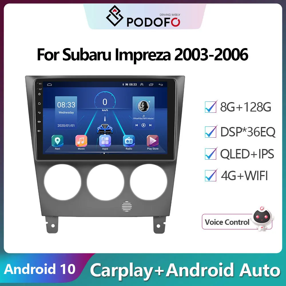 

Podofo 2 Din Android 10 Car Radio Multimidia Video Player For Subaru Impreza 2003-2006 GPS Navigation 2din Carplay Auto Stereo