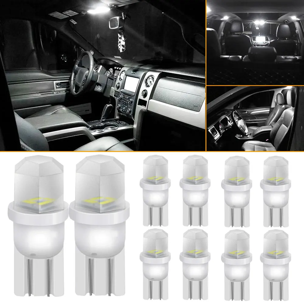 

10Pcs Ceramic T10 W5W LED Bulb 194 168 Led Canbus 4SMD 3030 Car Interior Lights Wedge Side Marker Clearance Auto Lamp 12V White