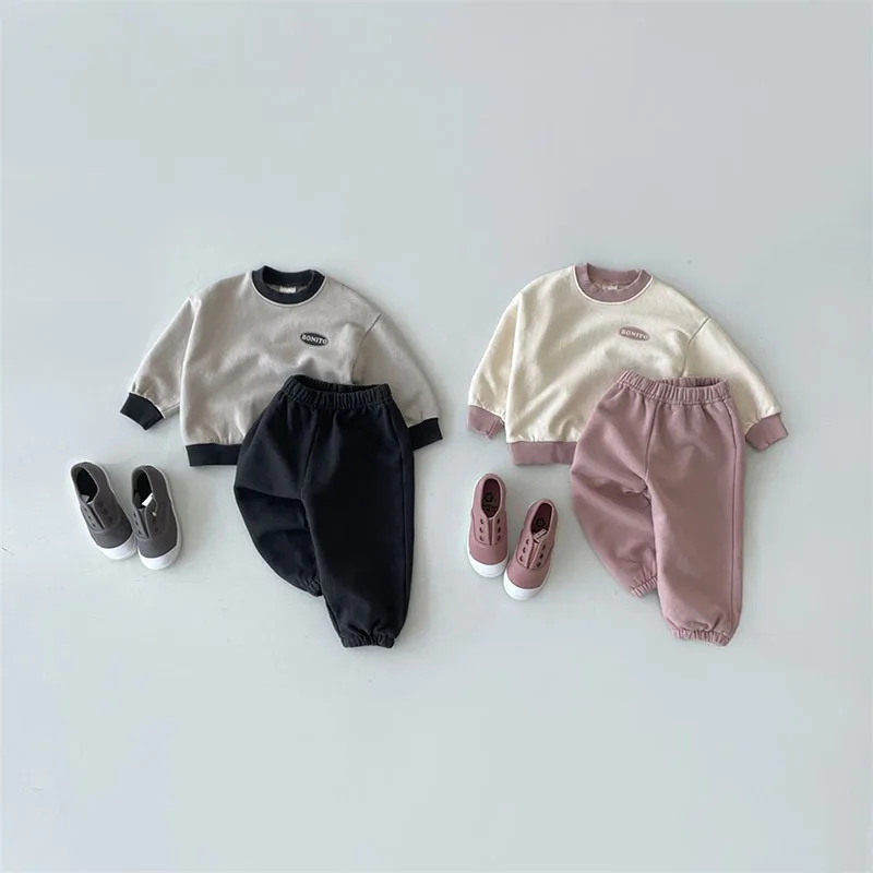 2023 New Children Casual Sweatshirt + Pants 2pcs Suit Autumn Baby Letter Print Clothes Set Loose Boys Girls Pullover Kid Outfits images - 6