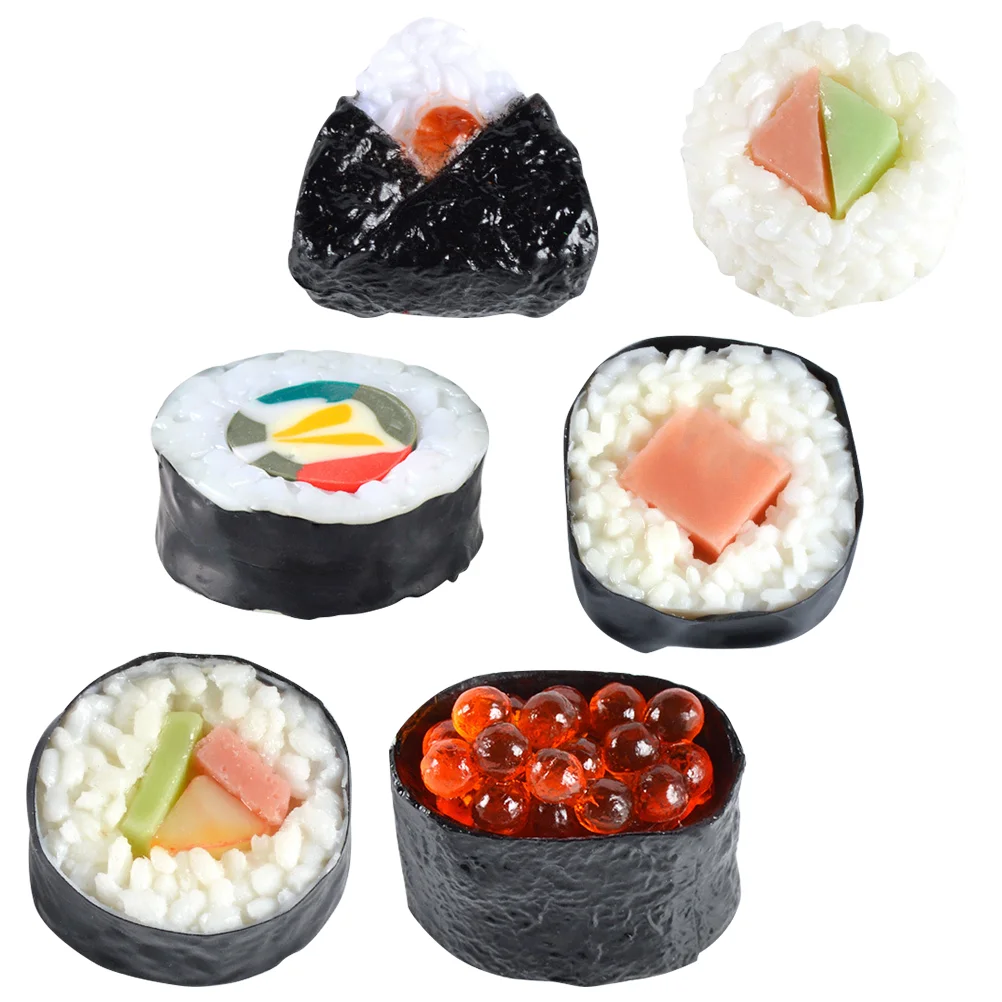 

6Pcs Artificial Sushi Sample Fake Food Simulation Rice Rolls Model Realistic Lifelike Sushi Model