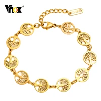 vnox women bracelets life tree charms bracelets plant links chain with stamp adjustable girls wristband