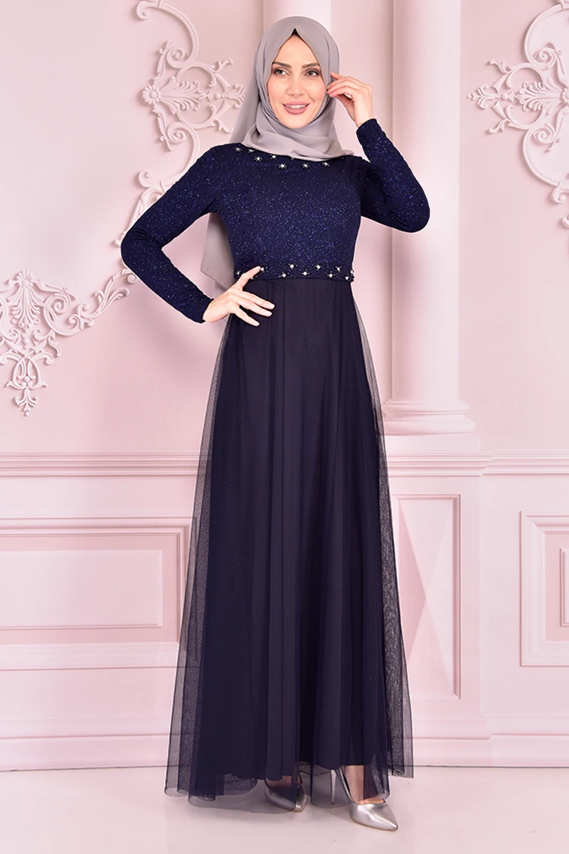 

Silvery Dress Navy blue EFY20050
